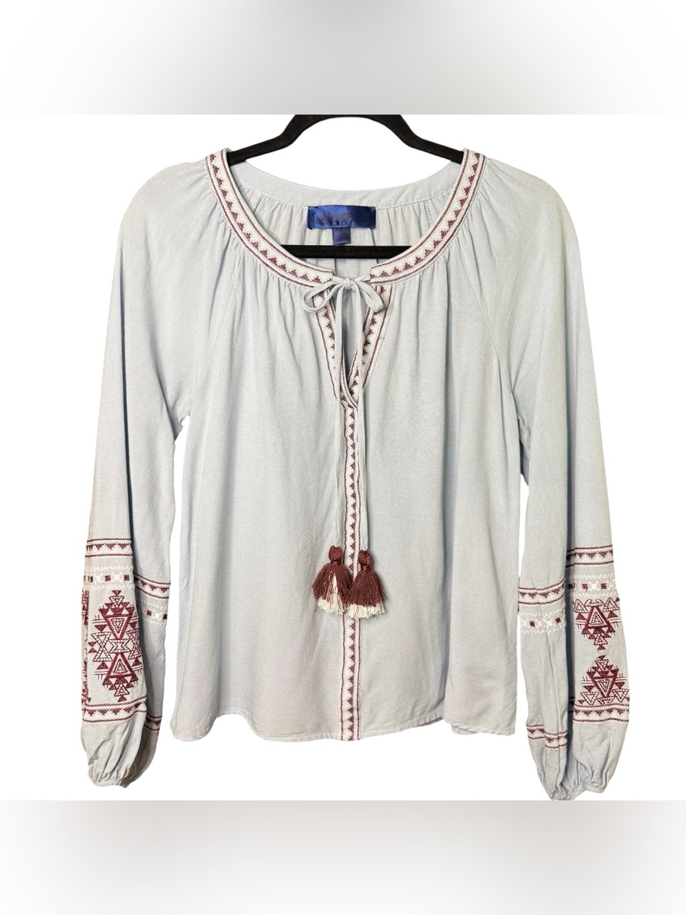 Blue Rain Women’s Small Boho Embroidered Long Sleeve Top